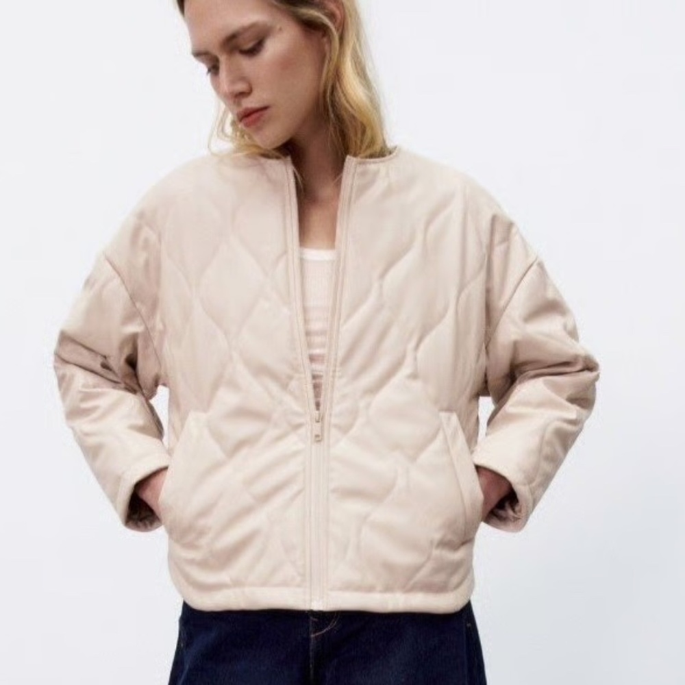 NWT ZARA FAUX LEATHER QUILTED PUFFER JACKET L
